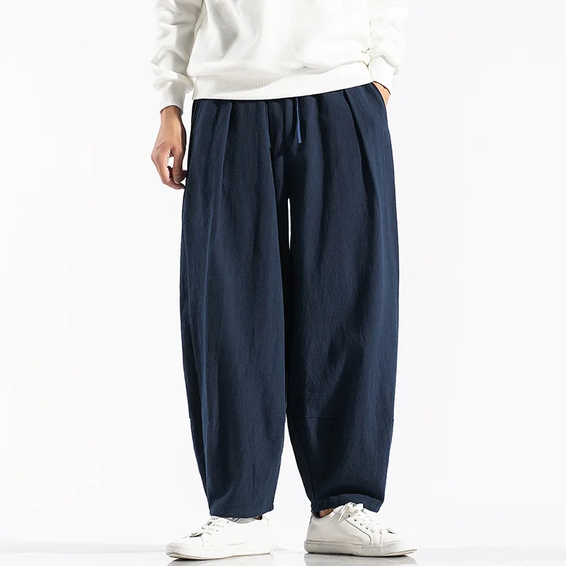 

Spring Summer Mens Cotton Linen Casual Pants Loose Wide Leg Harem Pants Plus Size Chinese Style Boys Sportswear Trousers 4xl 5xl