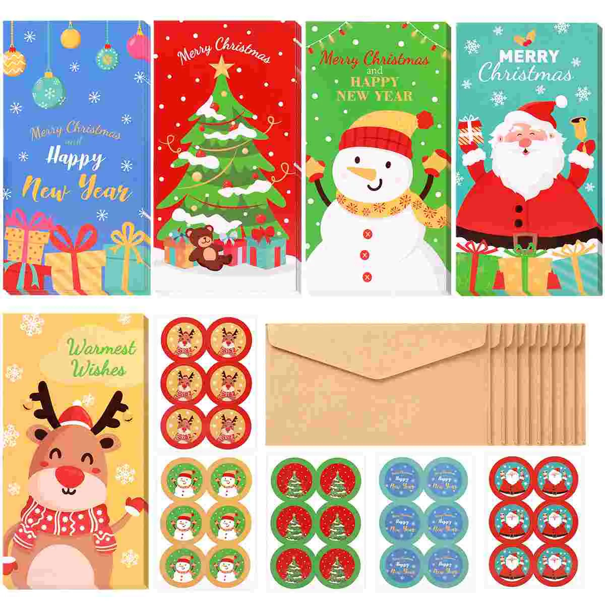 

30pcs Christmas Greeting Gift Congratulation Cards Wallets Greet Cards with Envelopes Stickers Holders for Festival Christmas