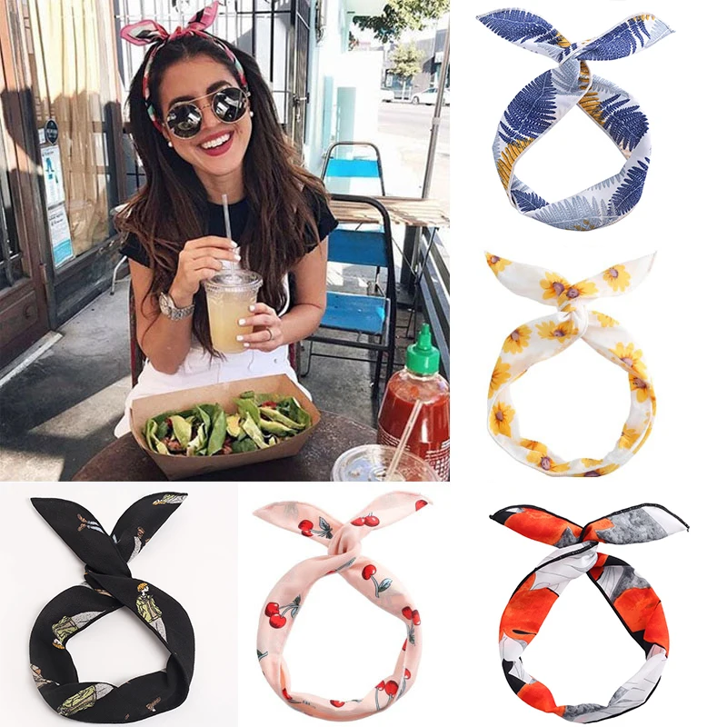 

Повязка для волос с кроличьими ушками женская, милая лента для волос в богемном стиле, ободок с узлом, дорожные аксессуары для волос для деву...