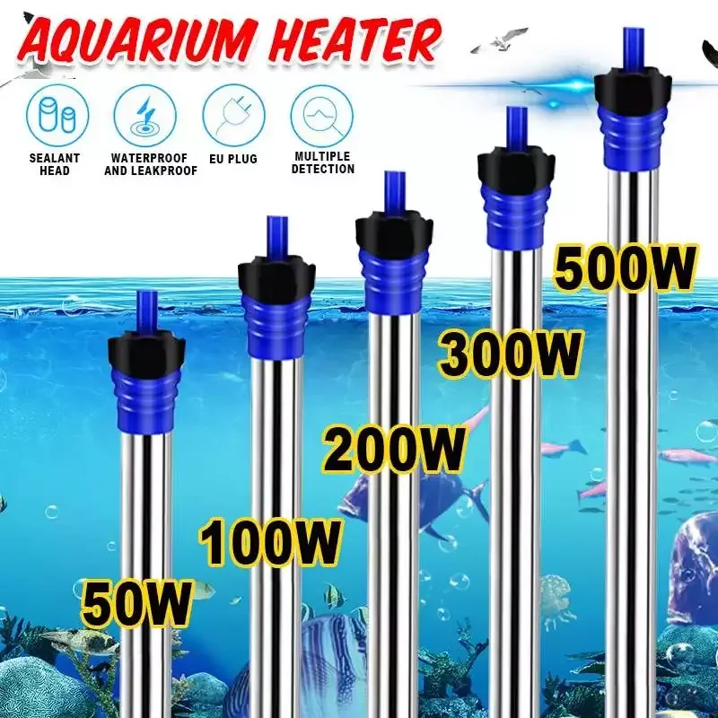 

NEW 100W/200W/300W/500W Adjustable Temperature Thermostat Heater Rod Aquarium Submersible Heater Fish Tank Automatic Water Heate