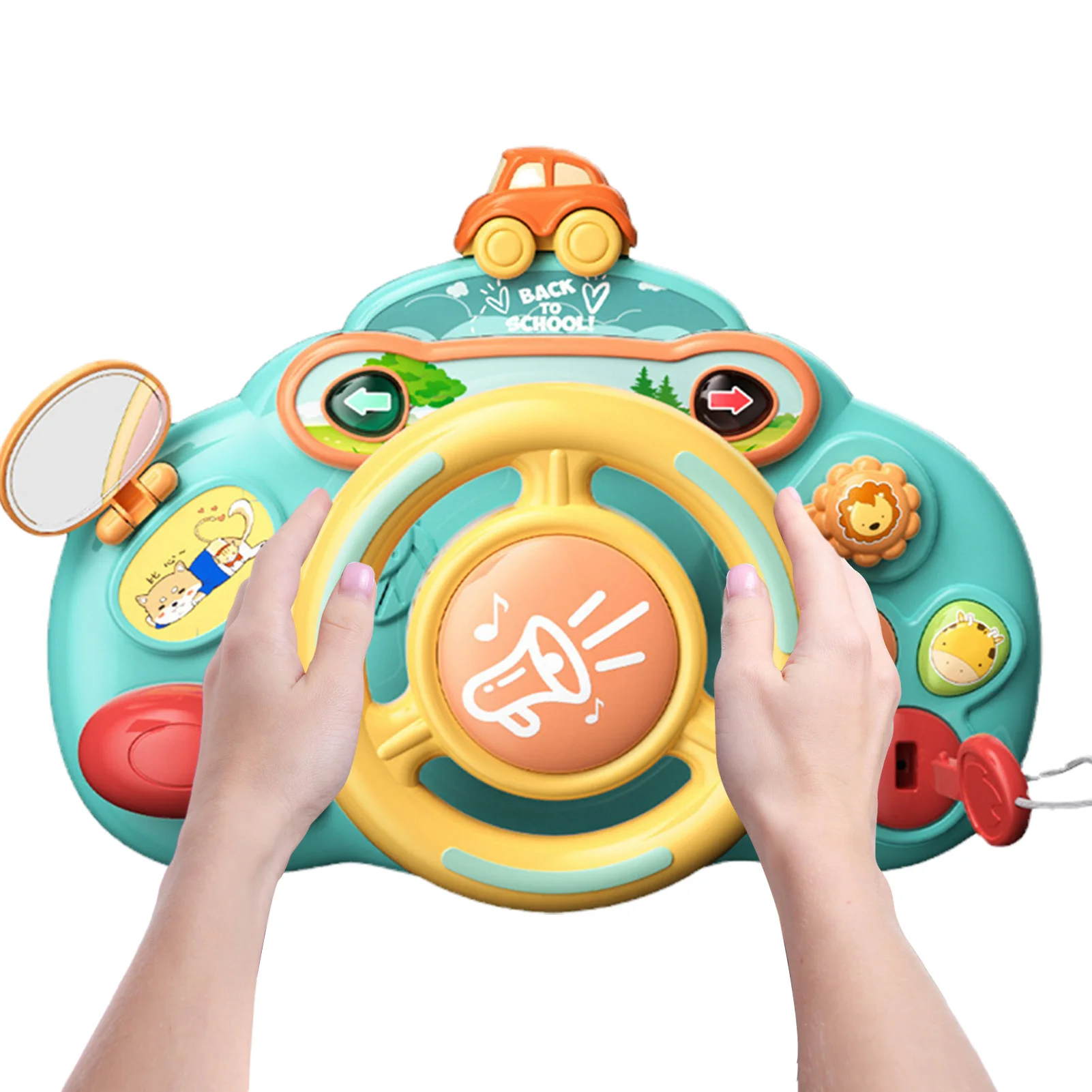 Cartoon Kids Steering Wheel Toy With Lights Music Simulation Driving Car Copilot For Toddler Preschool Interactive Electric Toys