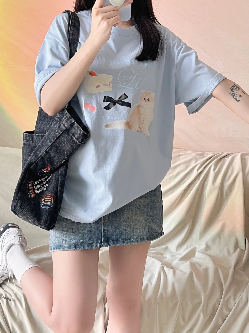 Женская винтажная футболка из чистого хлопка с короткими рукавами и принтом