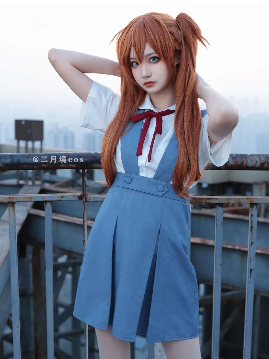 

Ayanami Rei Cosplay Asuka Langley Soryu Costume Girl Women School JK Uniform Halloween Loli Blue Haze Dresses