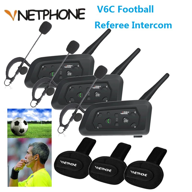 Vnetphone-intercomunicador para árbitro de fútbol, auriculares V6C con Bluetooth, 1200M, auriculares Full Duplex, interfono para conferencia de fútbol, Talkie, 3 piezas