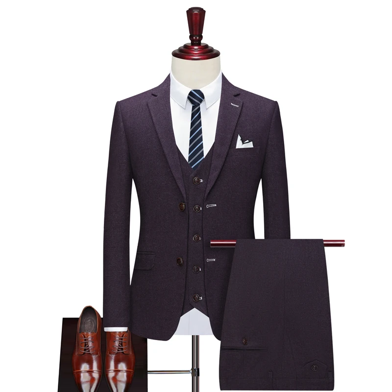 

High quality (suit + vest + trousers) British style casual wedding dress business work gentleman formal suit three-piece suit