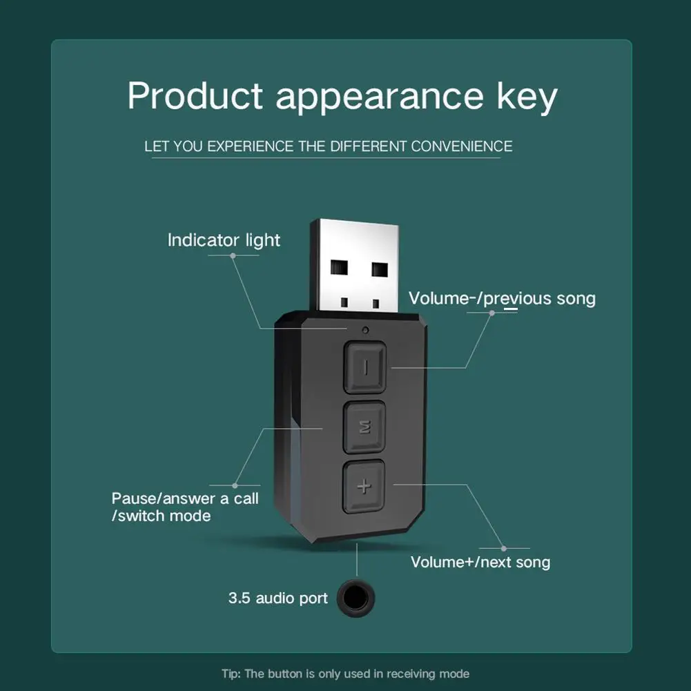 Wireless Bluetooth-Compatible 5.0 Audio Transmitter Receiver 2 In 1 Adapter With 3.5mm Cable For Car TV BOX Earphone Speaker Aux |