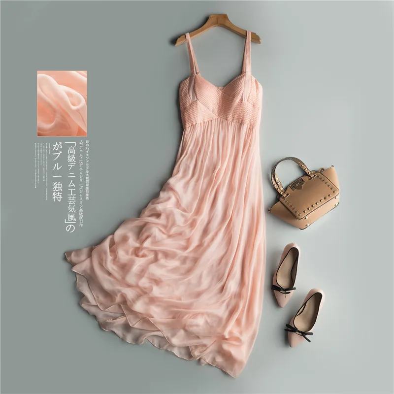 

Женское шелковое платье без рукавов, розовое длинное платье для отдыха, Zm3212