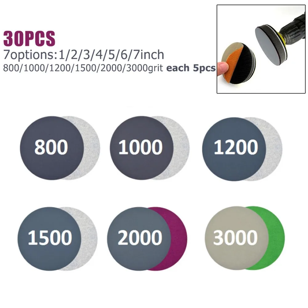 

30 шт./набор, круглые шлифовальные диски, зернистость 800/1000/1200/1500/2000/3000