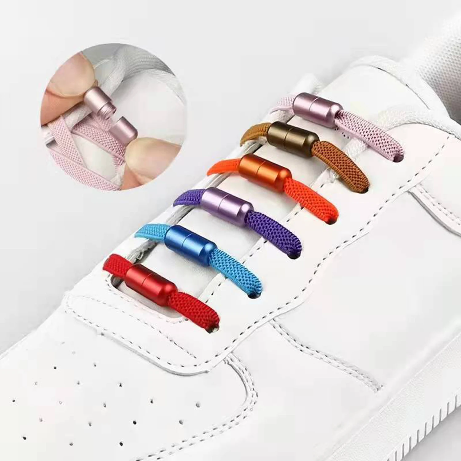 

No Tie Shoelaces Metal Lock Flat Elastic Shoe Laces Buckle For Adults Kids Sneakers Quick Wear Shoe Strings Tool For Lazy Day