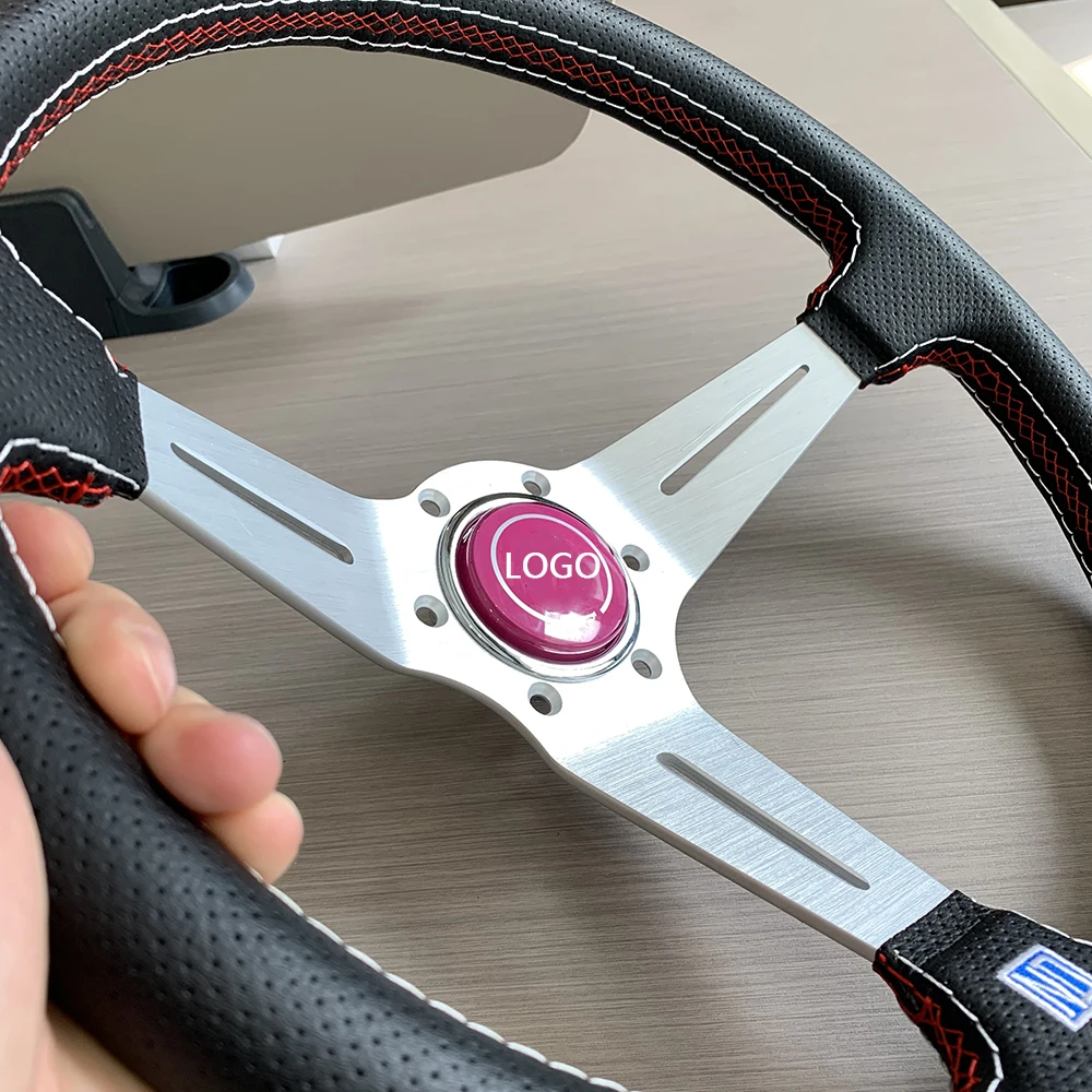 Универсальный 14-дюймовый кожаный гоночный руль из микрофибры 350 мм JDM Deep Dish Drift Rally