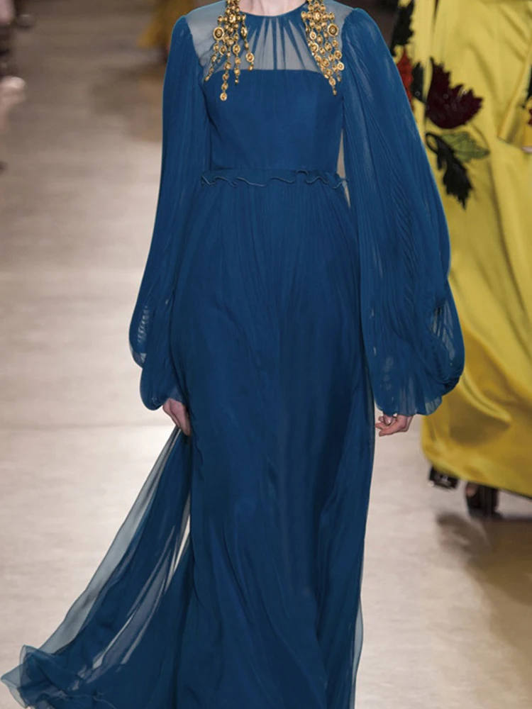 

Женское плиссированное платье миди, дизайнерское элегантное приталенное платье с поясом и длинным рукавом, повседневное винтажное платье высокого качества, весна-лето