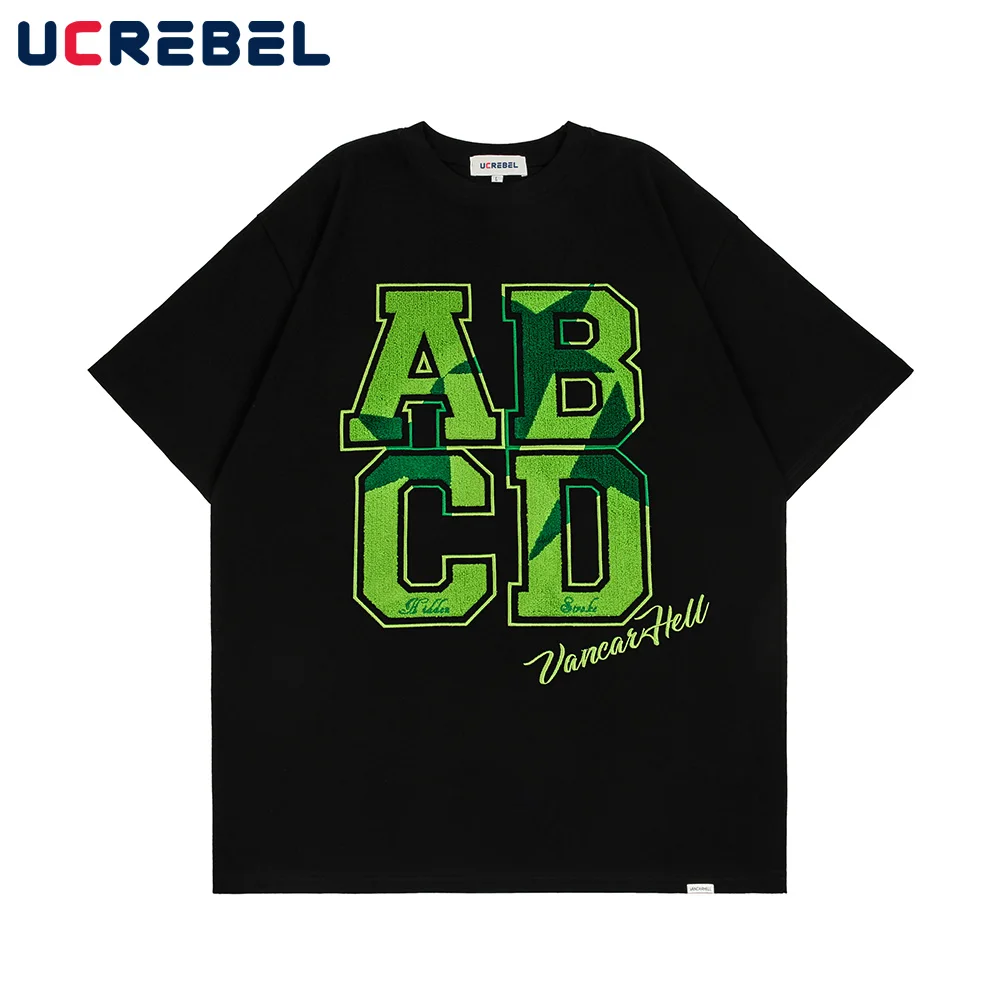 

Хлопковый топ с вышивкой надписи, мужская летняя уличная одежда, свободная повседневная футболка с рукавом до локтя, Мужская футболка с отк...