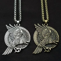 viking raven pendant necklace nordic rune character mens amulet necklace vintage style viking jewelry