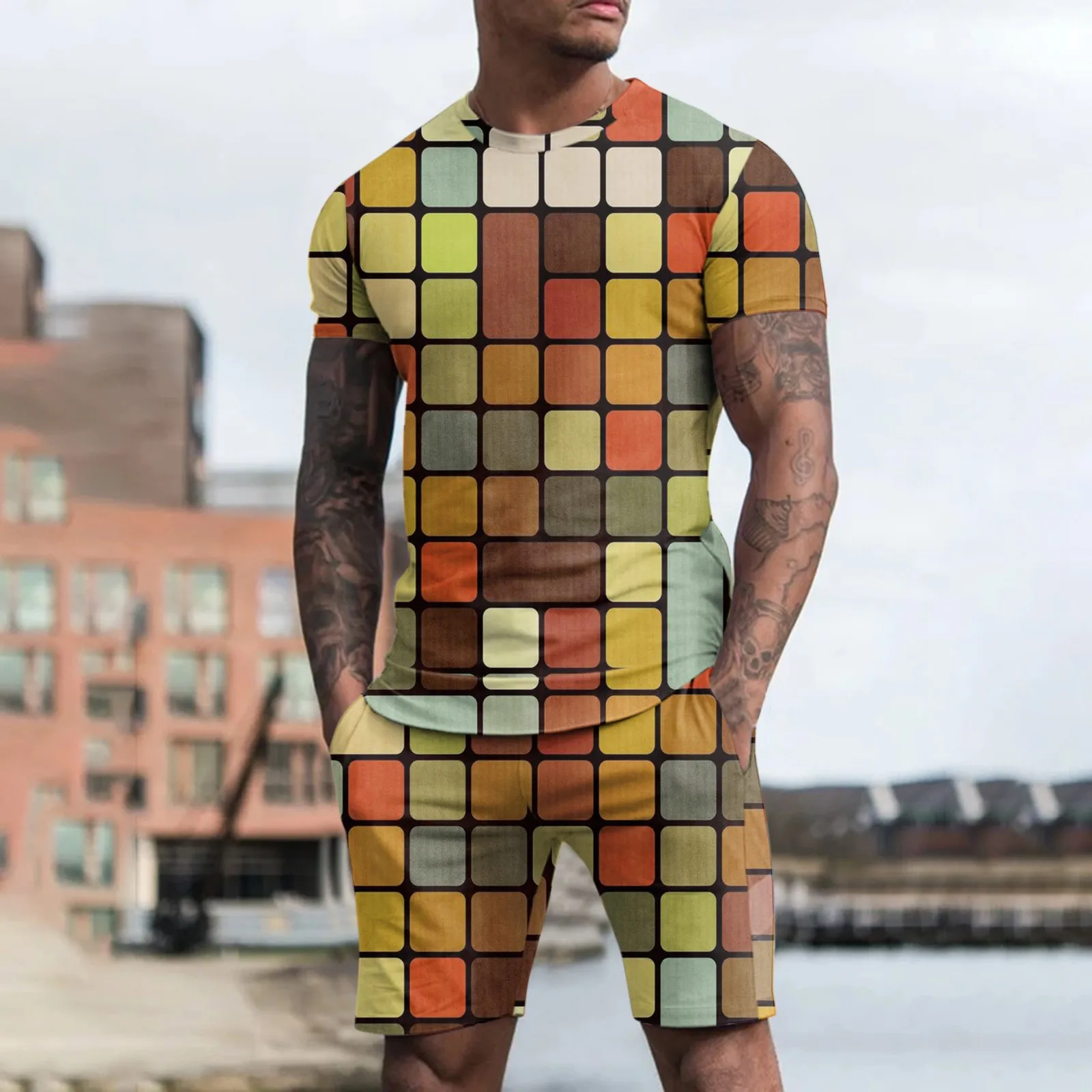 

Молодежный Черный смокинг, мужской летний весенне-летний полный спортивный костюм с принтом, костюм из двух предметов, цвет черный