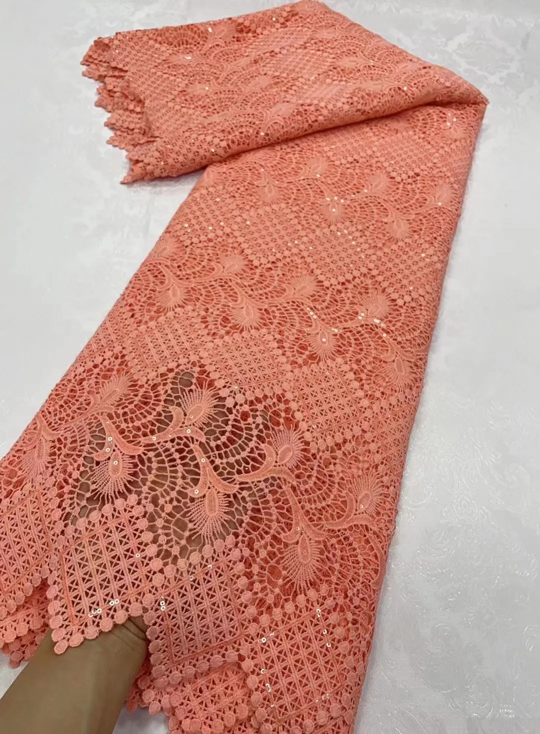 

African Cord Lace Fabric 2023 High Quality Lace With Sequin Water Soluble Nigerian Guipure Cord Lace For Wedding Dress