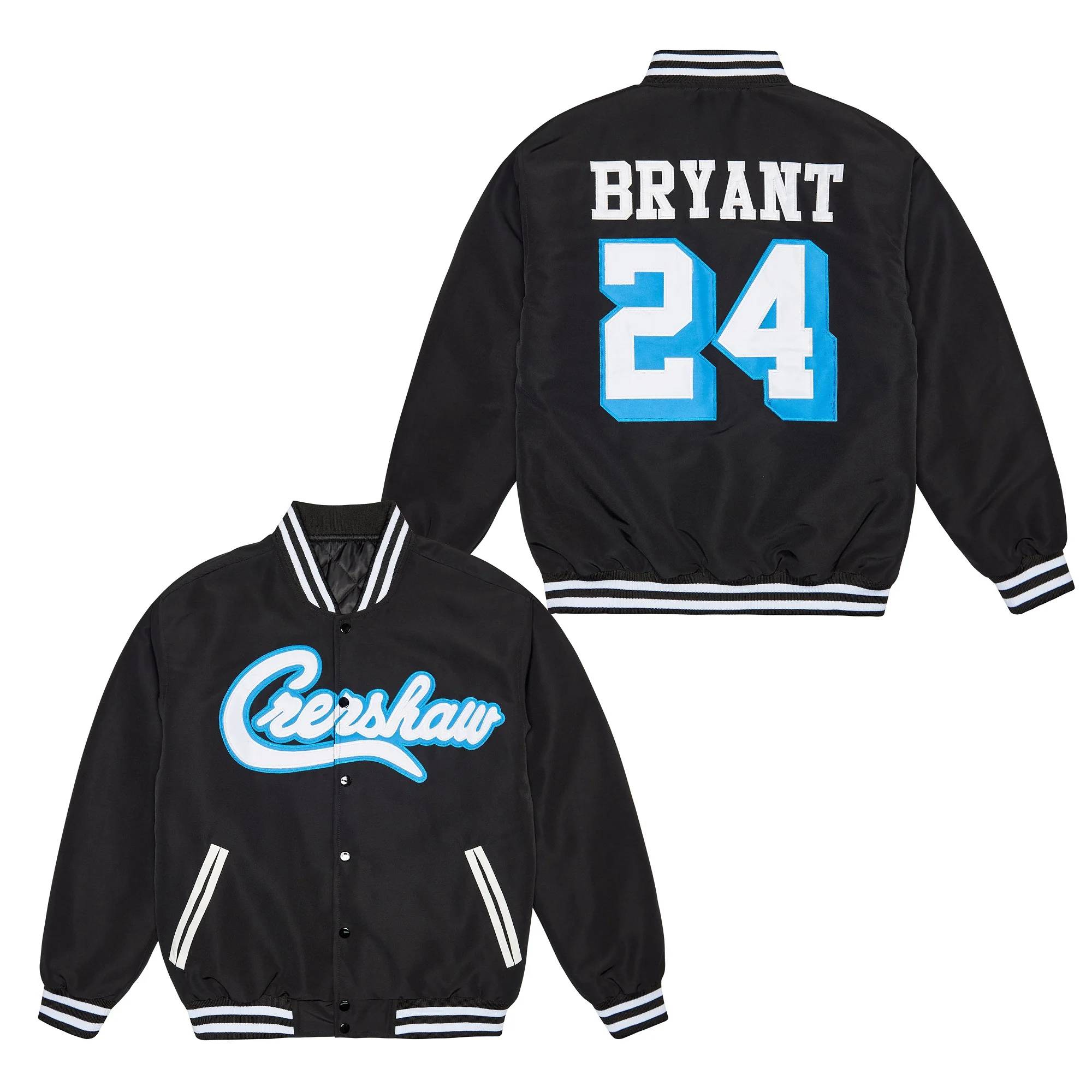 

BG Men American Football Jacket CRENSHAW 24 Bryant Sewing Embroidery Outdoor Sports biker Winter warmth cotton SATIN Black New
