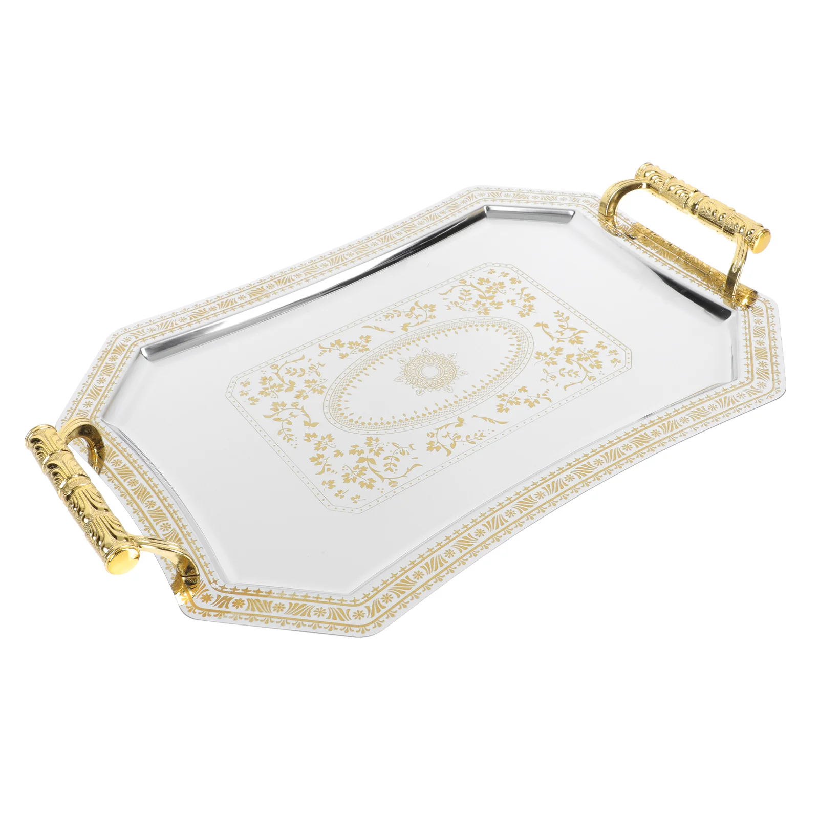 

Tray Gold Wedding Decor Hotel Serving Stainless Steel Cake Plate Rectangular Dessert Display Dish Vintage