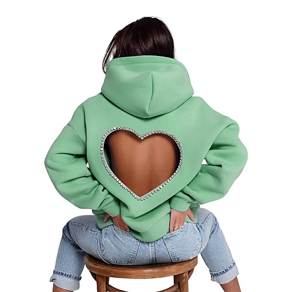 

Spring Hoodie Creative Soft Rhinestone Pure Color Women Hoodie for Club Hoodie Winter Hoodie