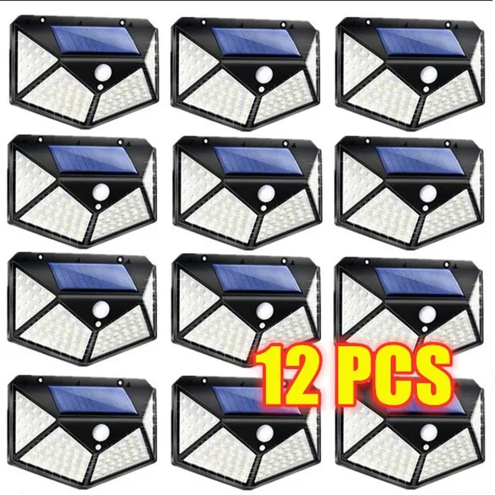 

12 Pcs Solar Led Light Solar Outdoor Lights 100LED Pathway Solar Shed Light Motion Sensor for Garage Patio Barn Pathway Patio