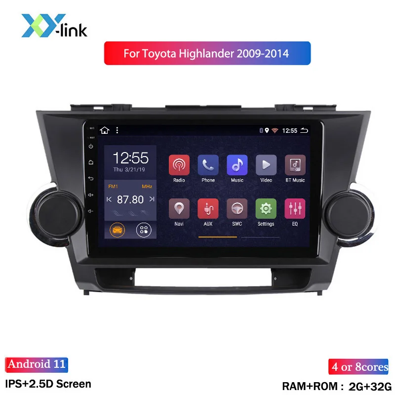 

Автомагнитола со стеклянным экраном, система GPS-навигации Android для Toyota Highlander 2009-2014, автомобильные мультимедийные аксессуары Bt No 2 Din Dvd