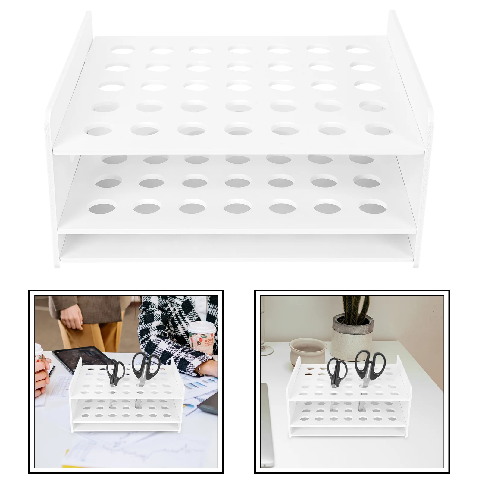 

Wooden Storage Shelves Scissors Stand Artist Rack Test Tube Desktop Holder Organizer White Classroom Supply Child