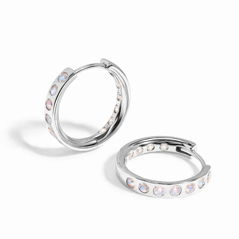 

Japan and South Korea S925 sterling silver O-shaped inlaid round stone moonstone earrings women's simple earrings