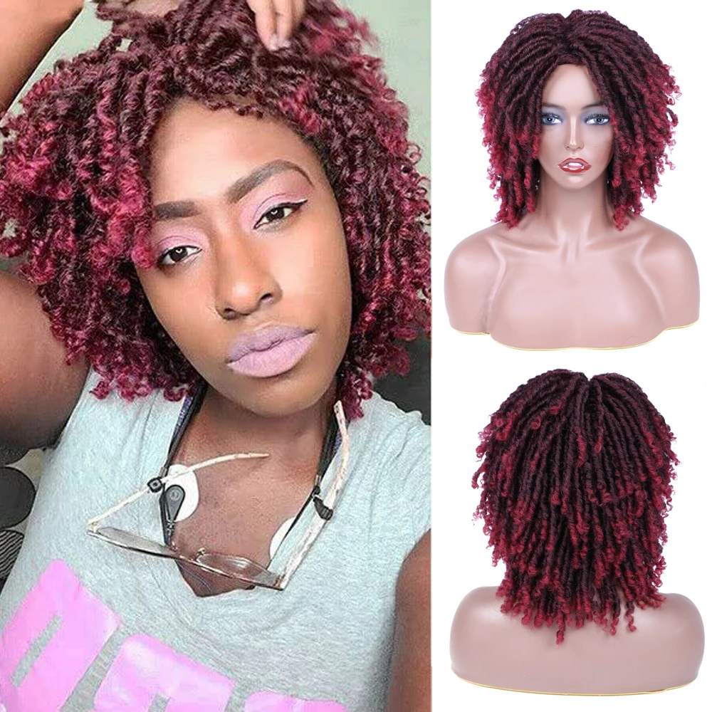 

Braided Wigs For Women Synthetic Wig Ombre Braided Dreadlock Wig Black Brown African Faux Locs Crochet Twist Hair Short Wigs