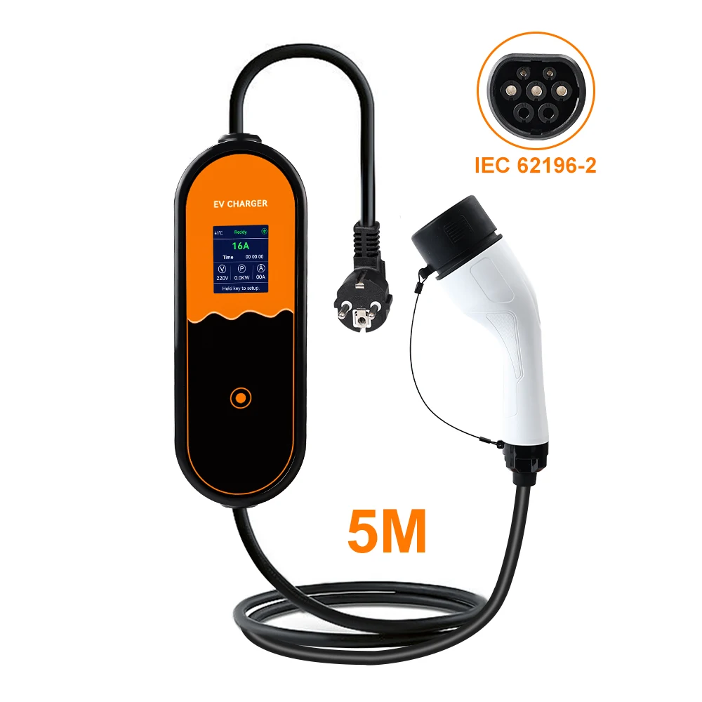 

ADPOW 16A Type2 Зарядные устройства для электромобилей IEC 62196 Разъем 3,5 кВт 5 м Кабель Wallbox Регулируемый ток EVSE Зарядные аксессуары для автомобилей электромобилей