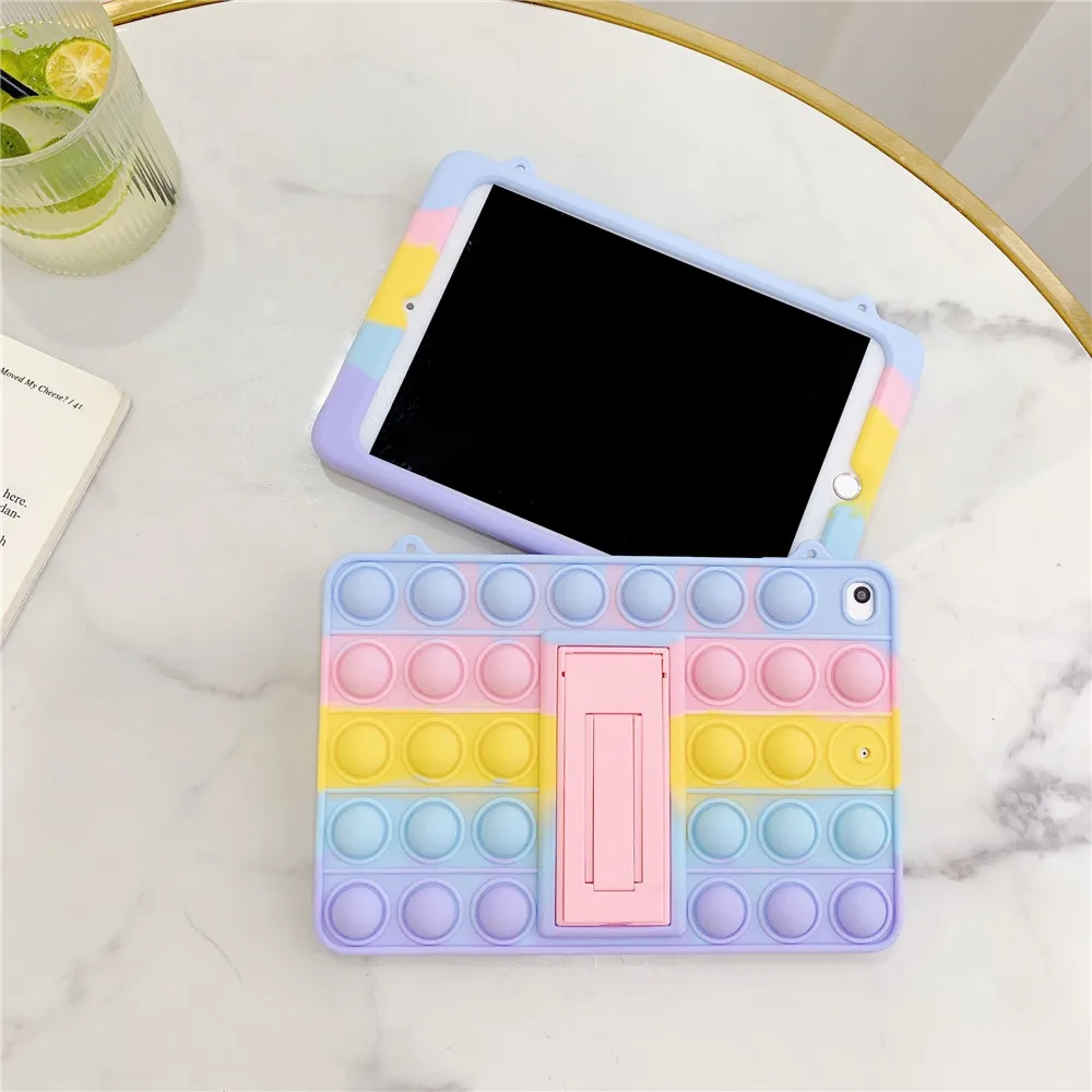 Relive Stress Push Pop Silicone Tablet Case For Apple iPad mini 4 2015 5 5th Fidget Toys Push Bubble Rainbow Kids Game Cover images - 6