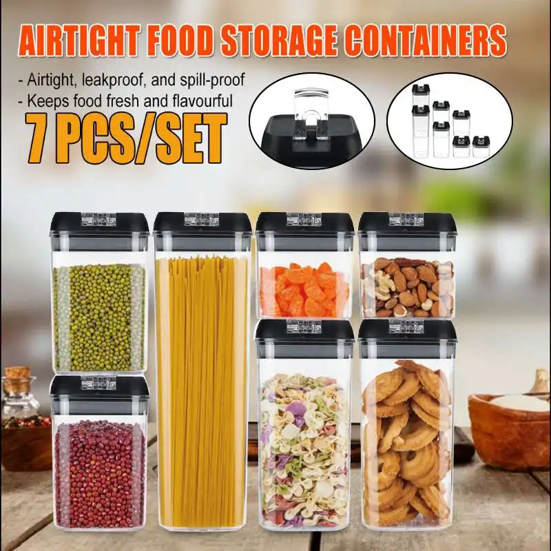

Plastic Food Storage Containers Kitchen Boxs Canister Set with Lid Refrigerator Transparent Sealed Can Cereal Bulk Jar Organizer