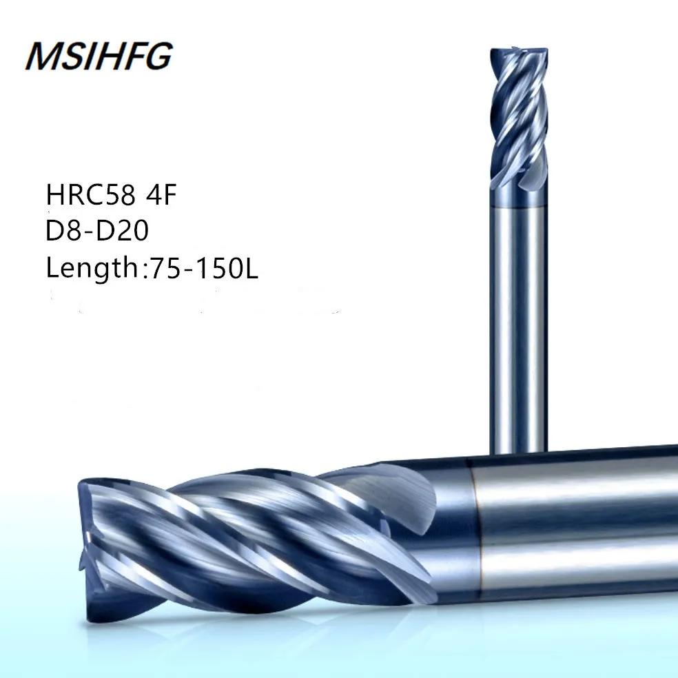 

HRC58 4 Flute Flat Milling Cutter Aluminium wood Copper Processing CNC Router Tungsten Steel Sprial Bit Carbide End Mill