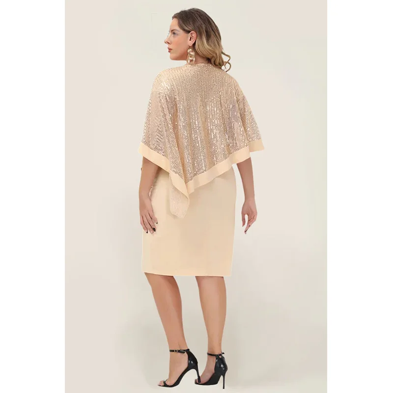 Plus Size Round Neck Shiny Loose Stretch Package Hip Midi Dress 4XL5XL Plus Size Elegant Luxury Plus Size Summer Sequin Dress