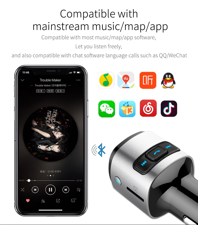 

Wireless V4.2 MP3 Music Player Car FM Transmitter QC3.0 Quick Charge Adapter Hands-free Car Charger With LED Display