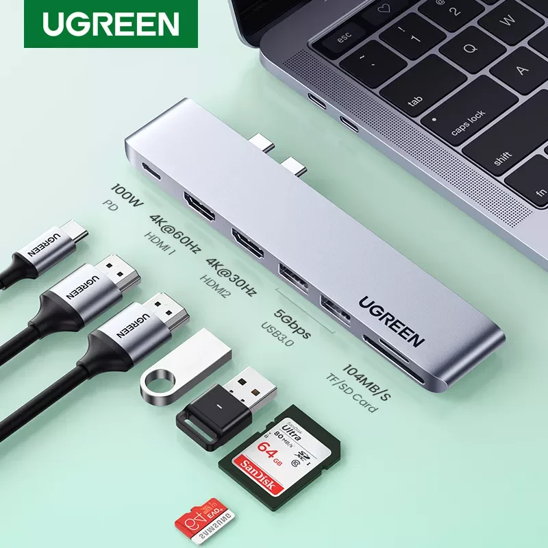 

USB-хаб UGREEN, USB Type-C, HDMI, RJ45, PD 3,0, SD