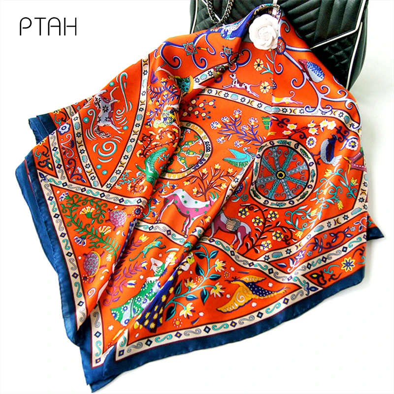 

[PTAH] 68*68 см Шелковый женский шарф 100% Тутовый банкет легкий маленький квадратный дышащий стробочка высокого качества