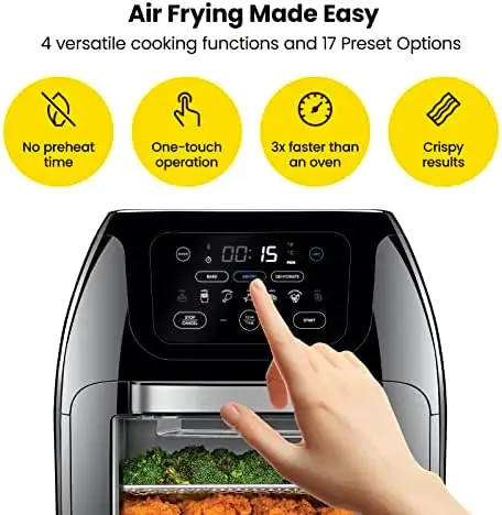 

4-In-1 Digital Air Fryer+, Rotisserie, Dehydrator, Convection Oven, XL Family Size, 8 Touch Screen Presets, BPA-Free, Auto Shuto