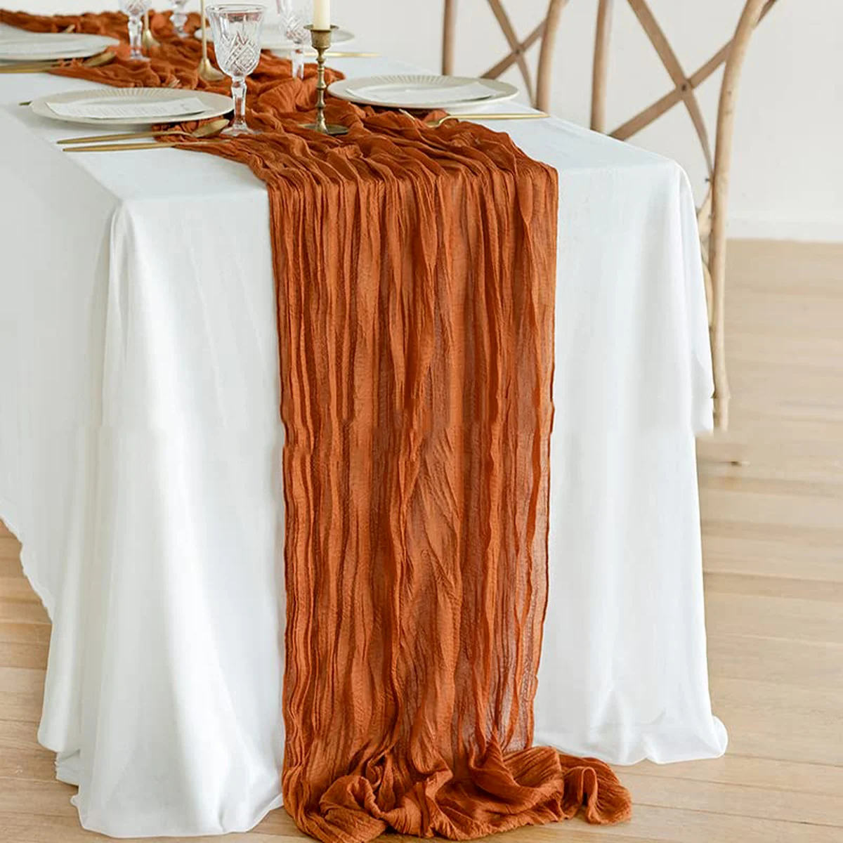 

Bohemian Gauze Linen Pleated Table Flags Lightweight Breathable Wedding Party Table Top Decoration Transparent Tablecloth