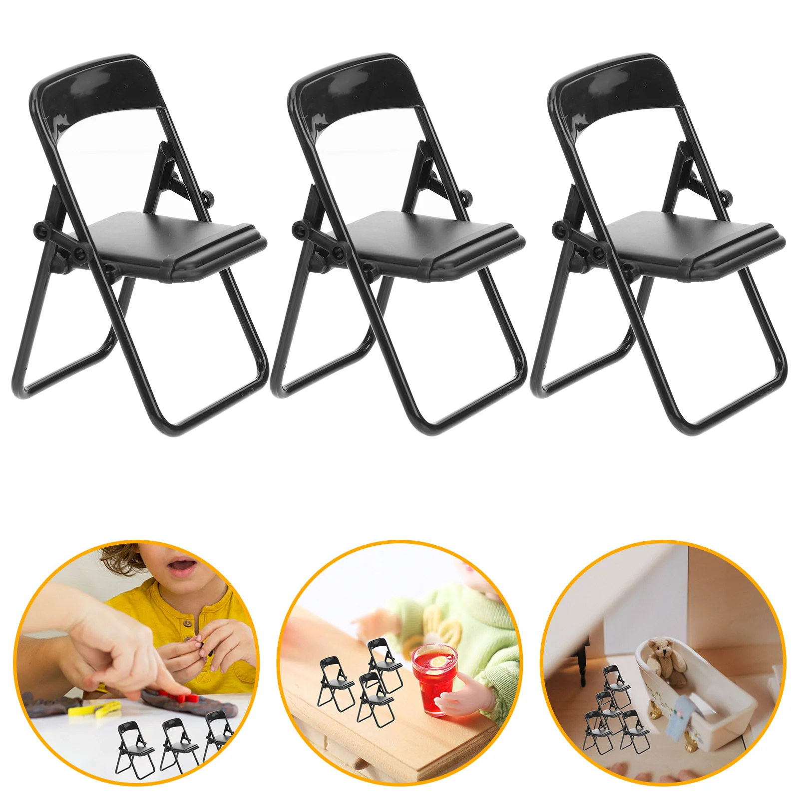 

12 Pcs Desk Stand Donut Table Chair Furniture Model Folding Scene Decor Tiny Figurine Foldable Plastic Mini House Ornament