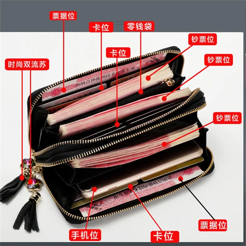 2023 New Genuine Leather Wallet Women Large Capacity Ladies Leather Purse Floral Pattern Female Clutch Phone Bag