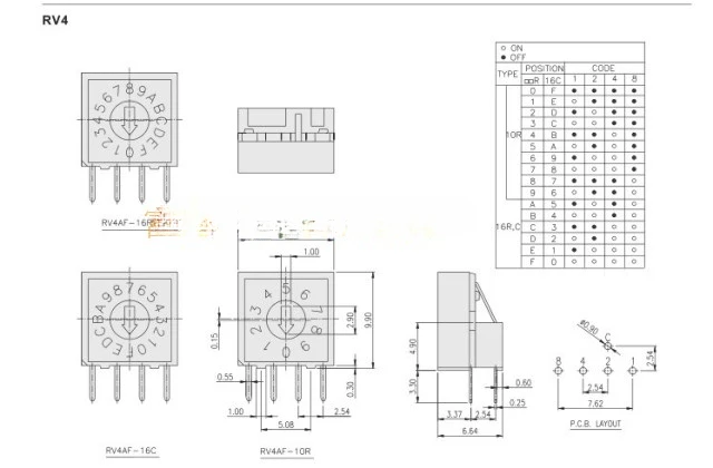 Taiwan round up to DIP digital rotary encoder RV4AF-16R encoding ring code switch 0-16 lateral 4: 1 foot