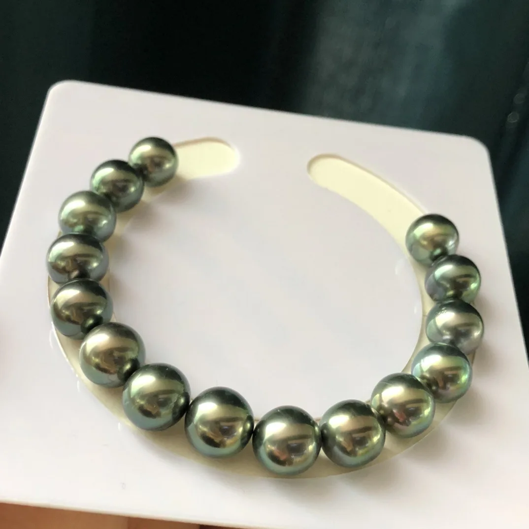

Elegant High-end 7.5"10-11mm Natural South Sea Genuine Black Green Round Pearl Bracelet Woman Free Shipping Charm Bracelet