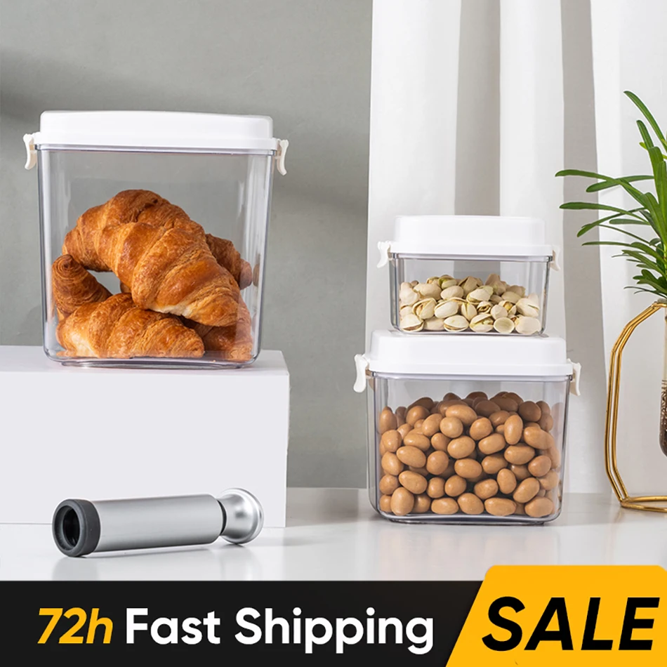 

Plastic Food Storage Organizer Vacuum Storage Container Refrigerator Airtight Food Jar For Cereals Big Capacity Bottler 3pcs/se