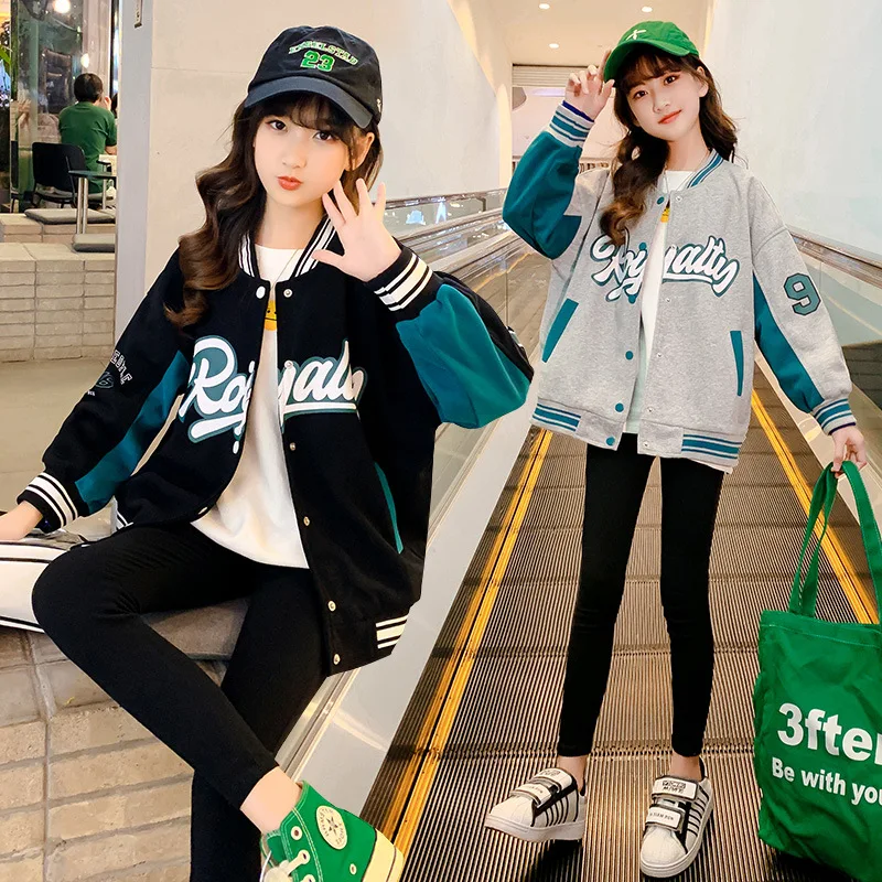 

Big girl alphabet baseball uniform 2022 children's clothing autumn casual foreign style jacket girl top trendy