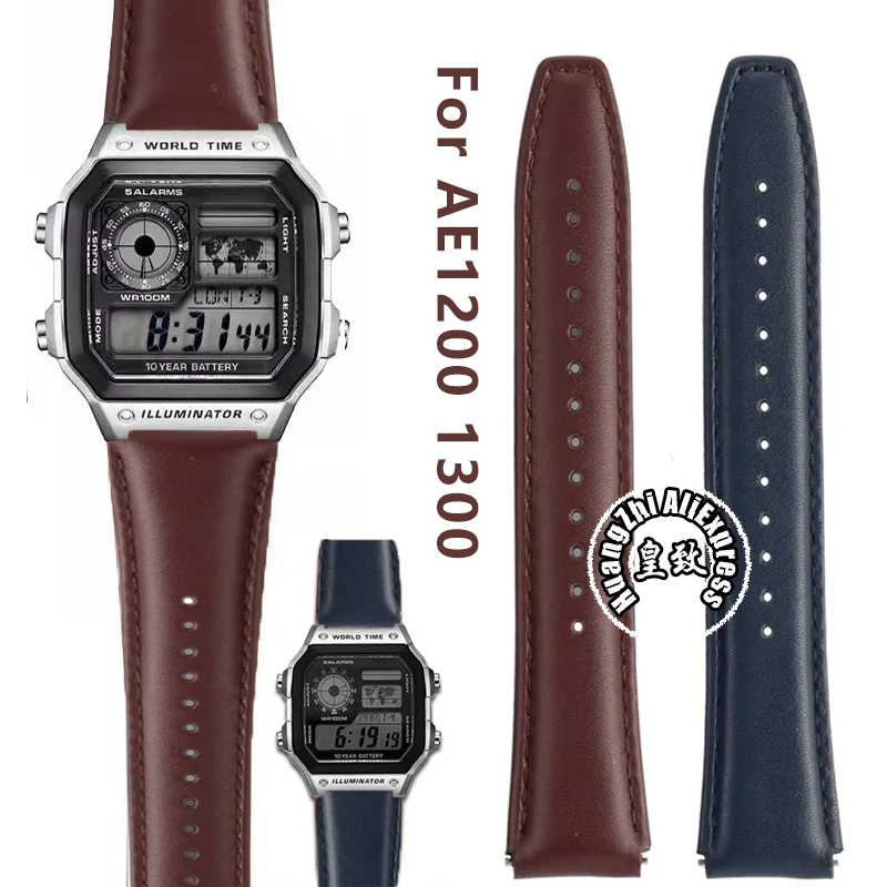 Фото Ремешок из воловьей кожи для Casio AE1200 AE1300 A159W-N1 A158WA A168, мужской винтажный маленький квадратный быстросъемный цепочка, ремешок для часов 18 мм №1