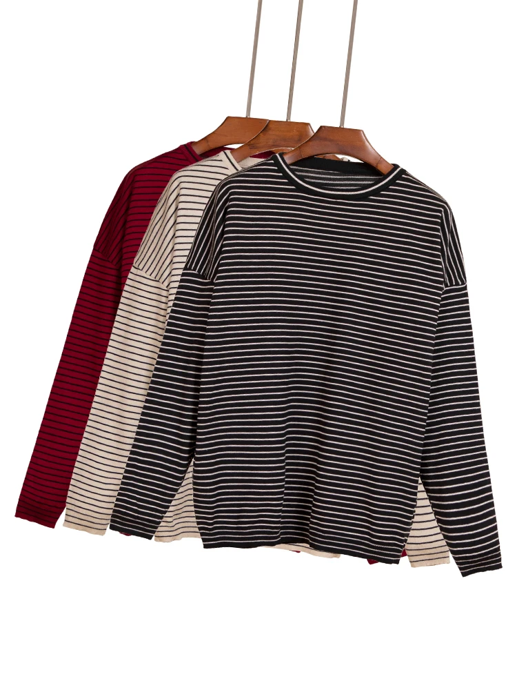

Women's Sweater Basic Korean Fashion 2023 Tops Cropped Clothing Style Female Outerwear Knitted Blouses Striped Clothes Pullover