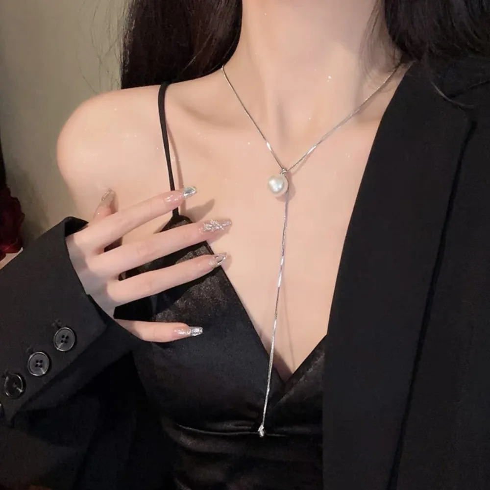 Ожерелье Spice Girl из сплава в корейском стиле элегантный серебряный свитер цепочка