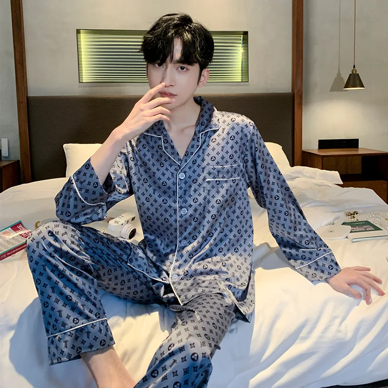 Silk Satin Pajamas Couple Set Long Sleeve Button-Down Sleepwear Women Men Print Loungewear Plus Size XL XXL 3XL Pj Set