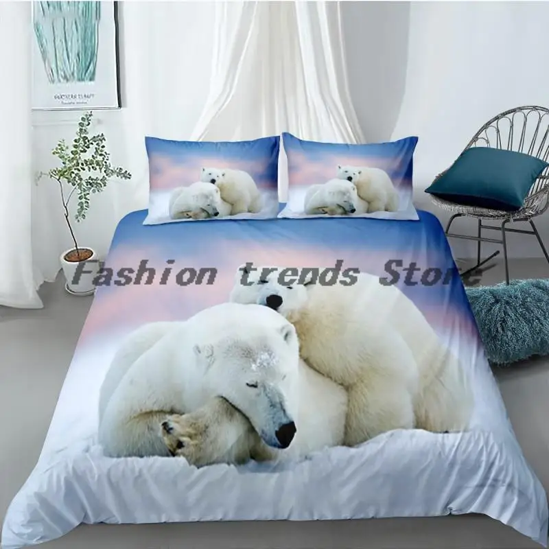 

Cute North Penguins Bedding Set Kids Polar Bears Animals Duvet Cover Bed Lines Twin King Size Bed Lines Pillowcase 2/3pcs Set