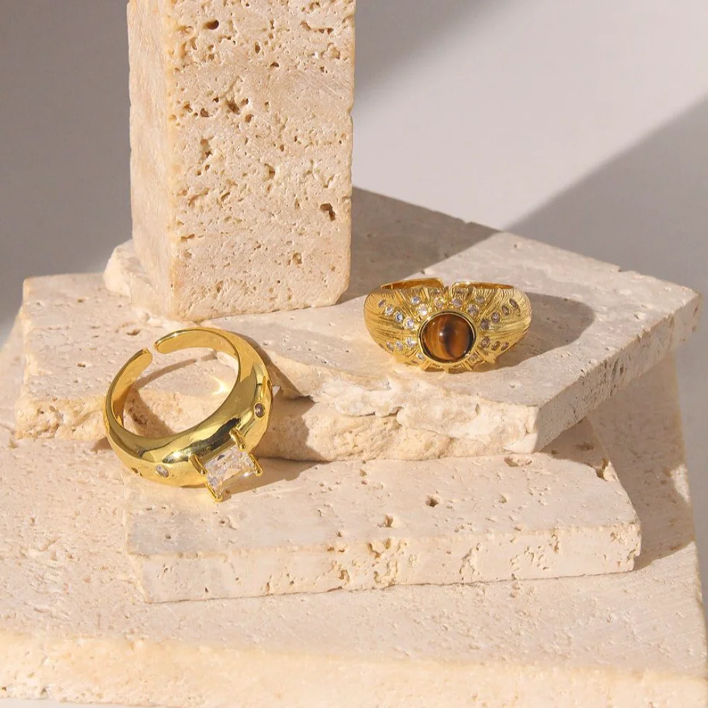 Модное медное ретро кольцо с камнем тигрового глаза регулируемое отверстие