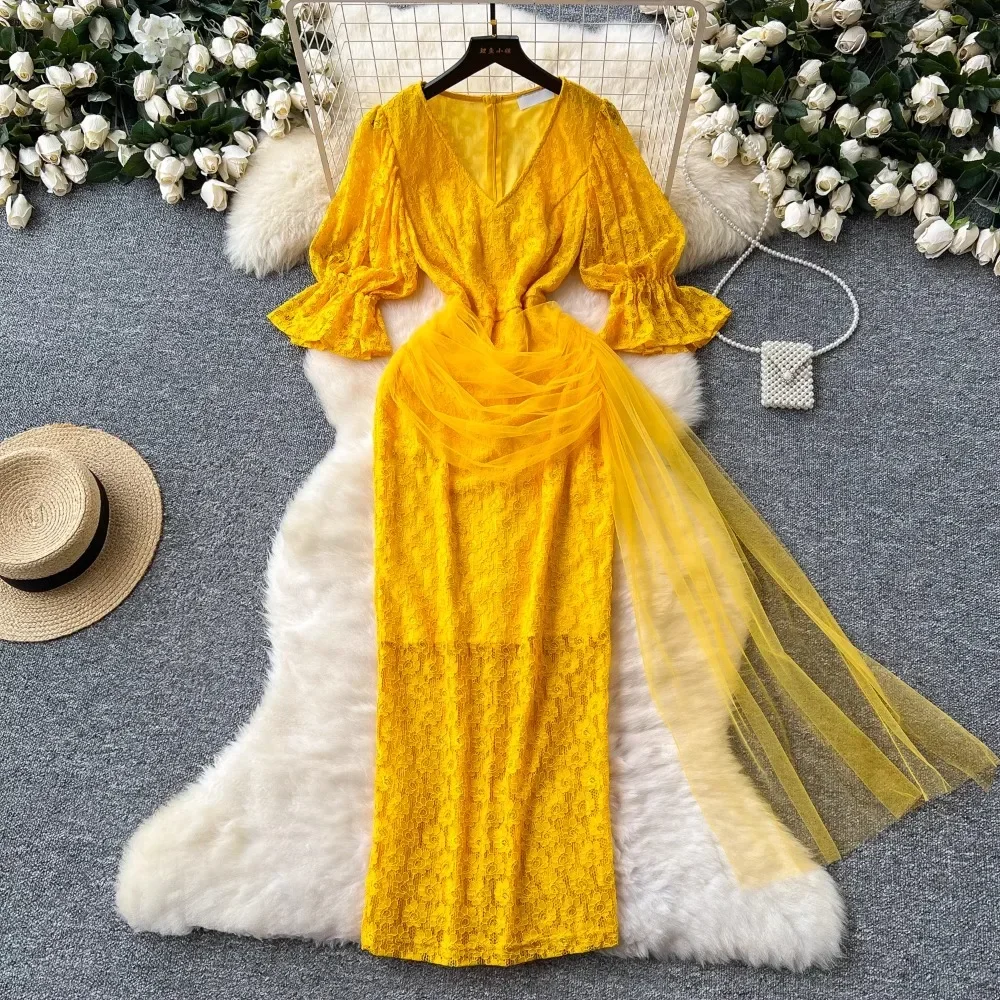 Элегантные сетчатые короткие расклешенные рукава винтажные шикарные кружевные